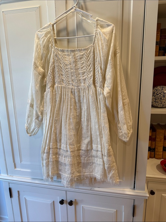 Nichole Miller Tops - Ivory Lace-Detail Peasant Tunic Top - Women's
